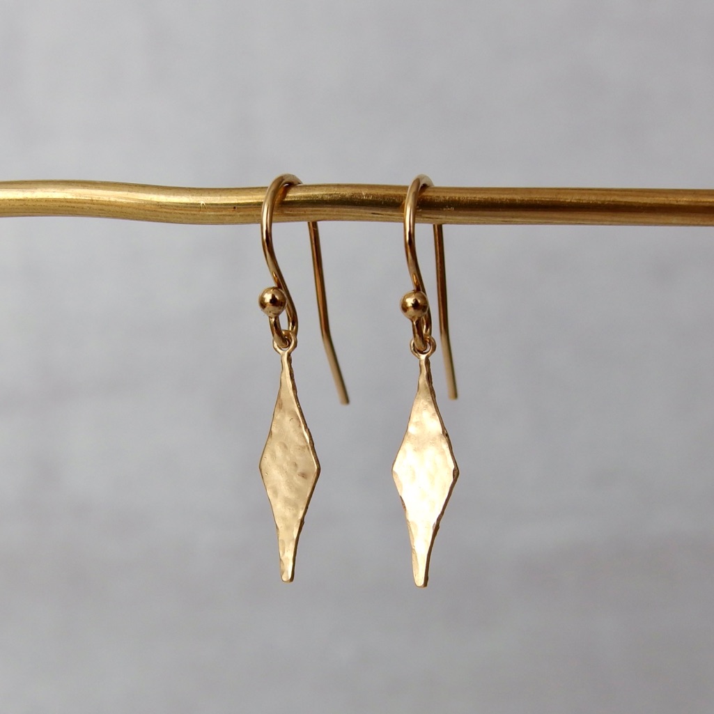 Hammered Harlequin Diamond Drop Earrings 14 Gf